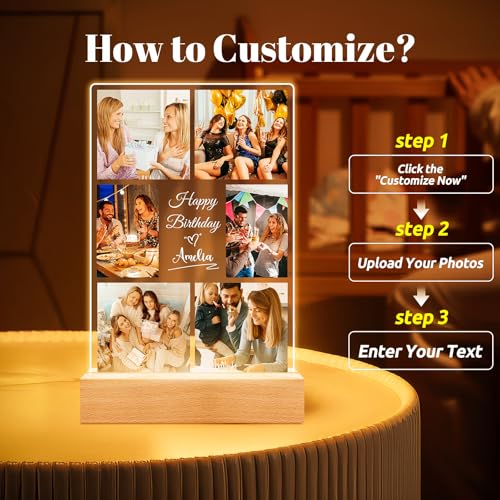 Jkolalin Custom Picture Frames with Photo, Personalized Picture Frame with Night Light, Custom Photo Frame, Customized Bes...