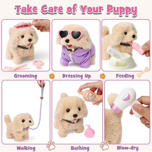 Cleboen 17pcs Robot Dog Toys for Girls Kids Boys 3-6, Realistic Interactive Robot Puppy Dog Plush Toys with Walk & Bark, P...