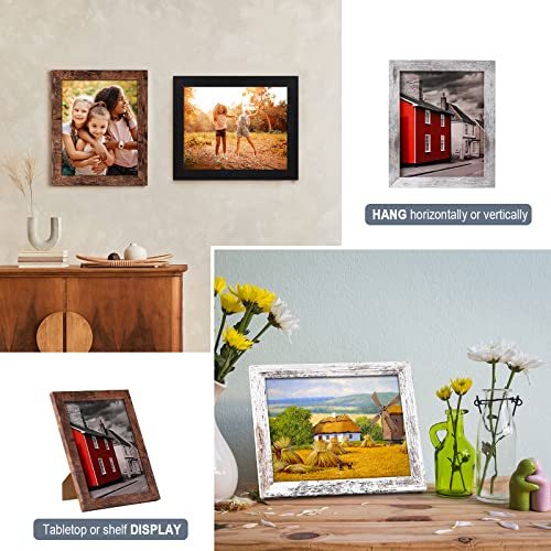 LANDNEOO 8x10 Picture Frame, 4 Pack Woodgrain Wider Frames, Display Pictures 5x7 with Mat or 8x10 Without Mat, Picture Fra...