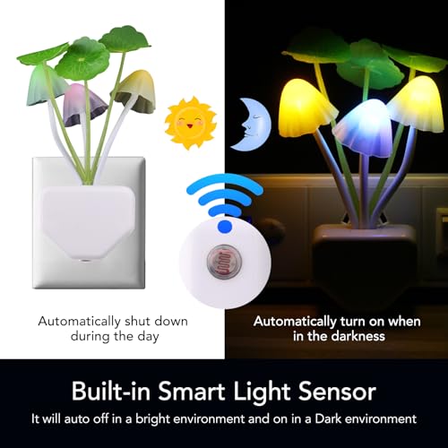 Rienar Sensor Led Night Light, Color Changing Plug-in LED Mushroom Dream Bed Lamp