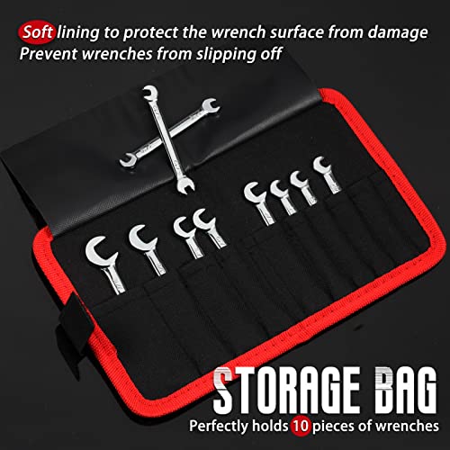 LEONTOOL Mini Double Open End Wrench Set SAE 10 Pcs 5/32" to 7/16" with Portable Storage Pouches Mirror Chrome Finish Supe...