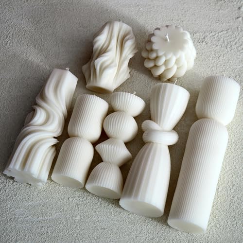 7-Pack Pillar Candles - Soy Wax Handmade Ribbed Candles for Home Decor, Housewarming Gift, Shelf & Table Decor - Aesthetic...
