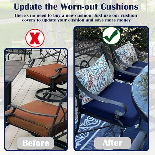 FLYMEI Patio Cushion Covers 24x24x4 Waterproof Outdoor Cushion Cover Replacement 2Packs Outdoor Seat Cushion Slipcover for...