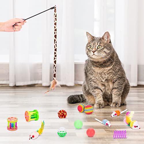 Retro Shaw Cat Toys Pack 33Pcs, Interactive Kitten Toys for Indoor Cats Kitty with Collapsible Play Tunnel Tent, Feather T...