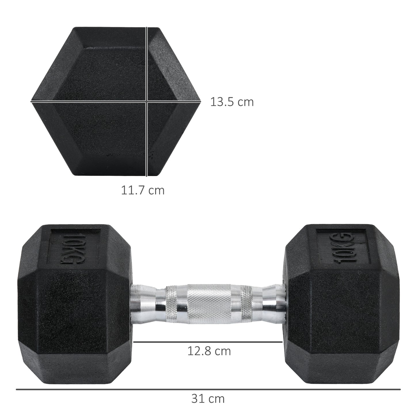 2x10kg Hex Dumbbells Set Rubber Dumbbells Weight Lifting Equipment Fitness Home Gym