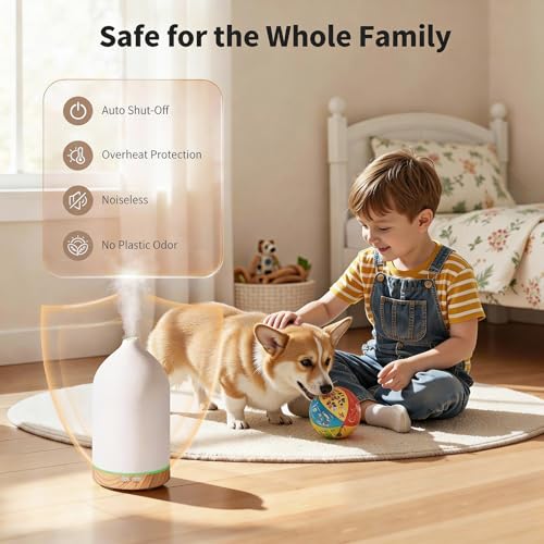 URPOWER 120ML Ceramic Essential Oil Diffuser, Ultrasonic Aromatherapy Diffuser with 7-Color Lights, Auto Shut-Off, Quiet O...