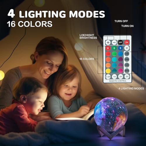 Brucepitt Moon Lamp Galaxy Lamp Upgraded Timing 4.7 Inch 16 Colors 3D Moonlight Galaxy Light,Moon Night Light for Adults,K...