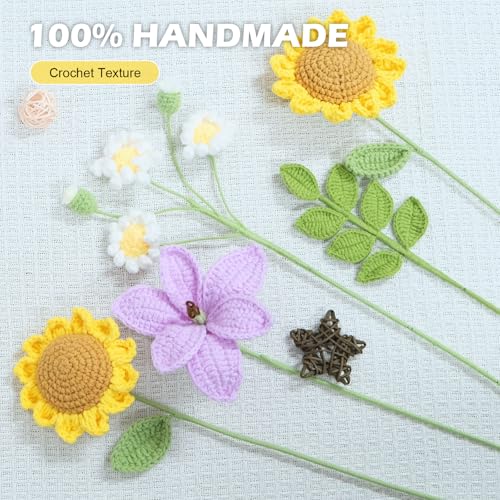Crochet Flowers Bouquet, Handmade Knitted Sunflower,Crochet Artificial Flower for Mother’s Day, Anniversary,Lover ,Graduat...