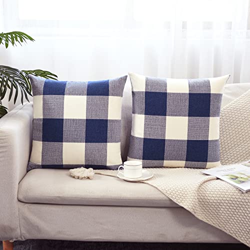 Tosewever Set of 2 Buffalo Check Plaid Pillow Covers Farmhouse Rustic Pillow Cases, Cotton Linen Throw Pillow Covers Cushi...