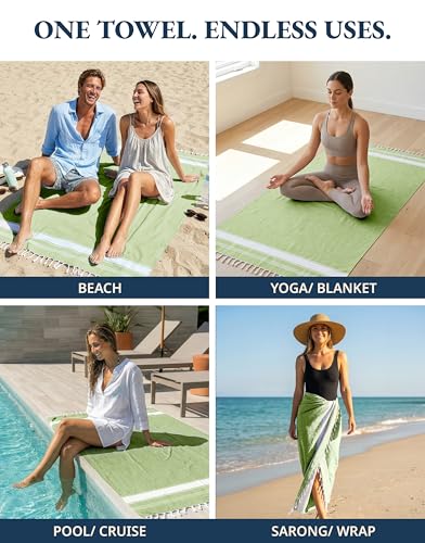 LANE LINEN Turkish Beach Towel 2 Pack, Oversized Beach Towel 39"x71", Lightweight Beach Essentials for Women, Large Pool T...