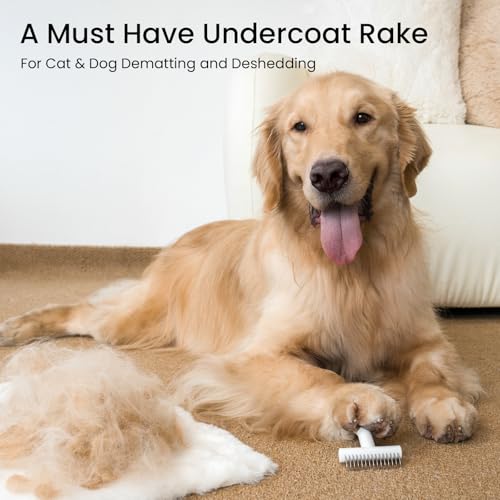aumuca Undercoat Rake for Dogs & Cats – Deshedder & Grooming Brush – Dog Brush & Cat Brush for Long or Short Hair – Dematt...