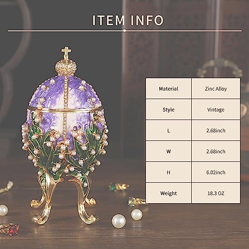 FASSLINO Purple Jewelry Trinket Boxes Easter Egg Enamel Hand-Painted Jewelry Storage Ring Holder Keepsake Box Vintage Coll...