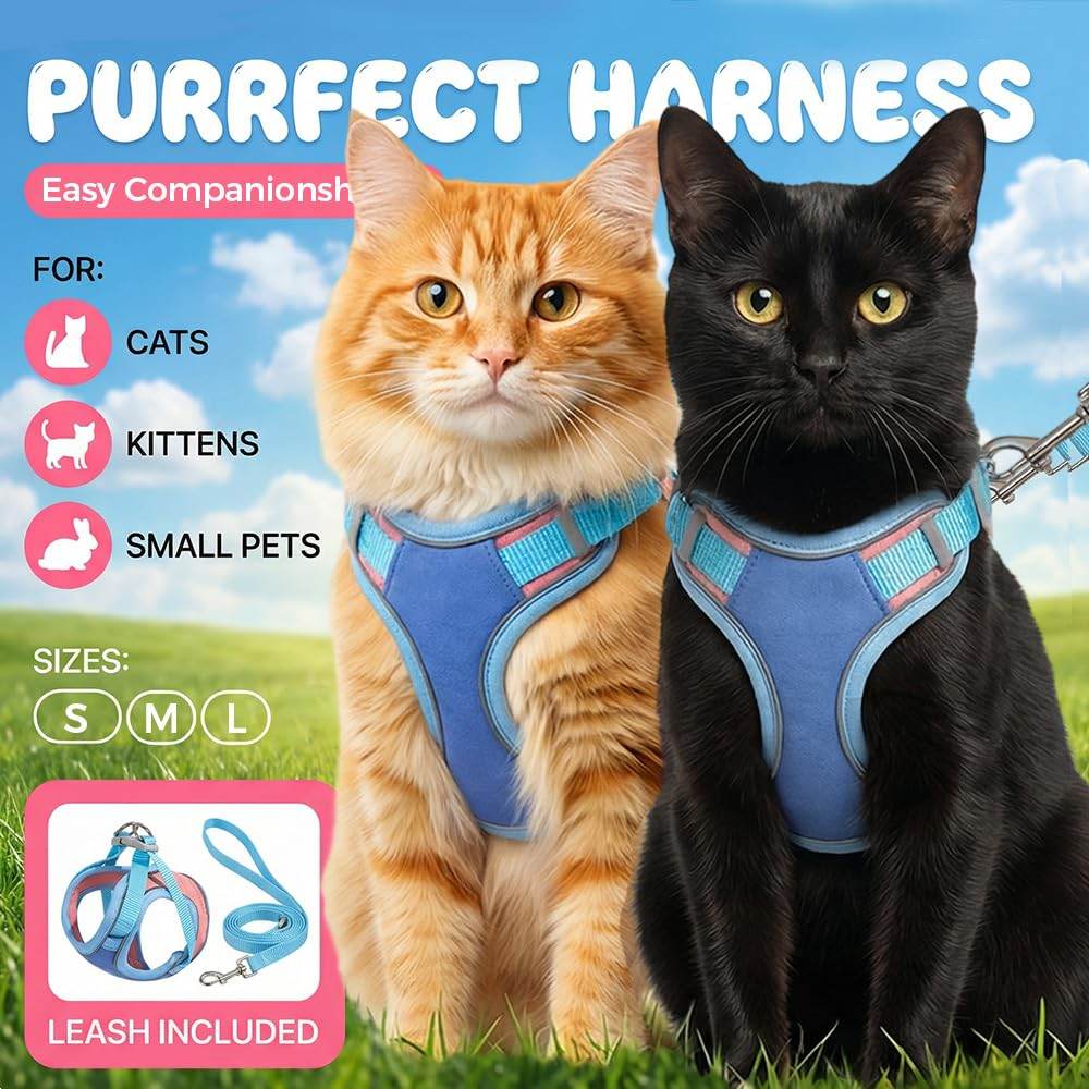 Cat Harness And Leash, Escape-Proof Cat Harness Set, Adjustable Step-in Pet Harness For Walking For Small Medium Dogs-Cats