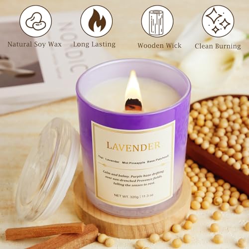 Lavender Candle Gift Set – 2 Pack Wood Wick Soy Wax Scented Candles with Gift Boxes, Long Lasting Relaxing Aromatherapy Ca...