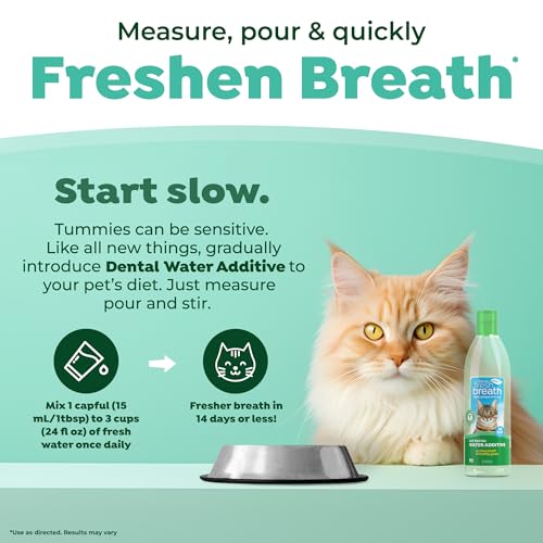 TropiClean Fresh Breath Oral Care Water Additive for Cats, 8oz - Dental Health Solution - Cat Breath Freshener - Plaque & ...