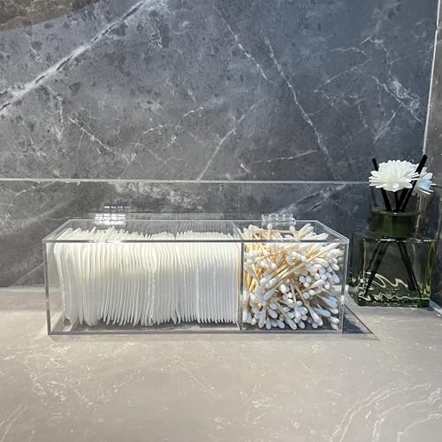 JHJFRAWY Clear Acrylic Qtip Holder for Clean Skin Club Clean² Pads Clean with Flip-Top Lid 2-Grid Canister Cotton Pad and ...