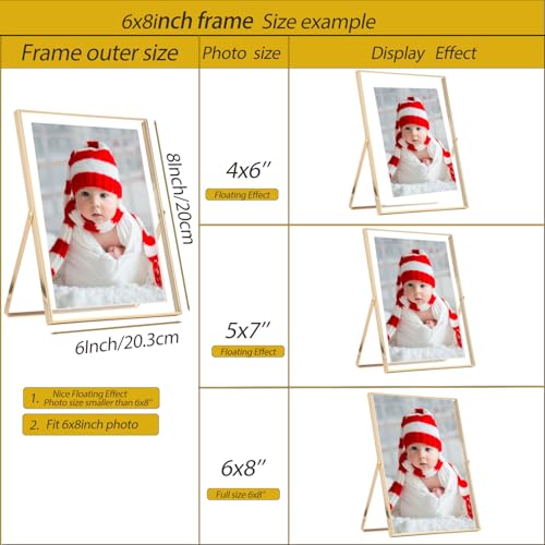Gold 6x8''Floating Photo Frame Set of 2,For Photo Sizes (3.5x5''4x6''5x7''),Simple Metal beaded floating Picture Frames 5x...