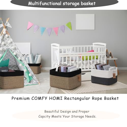 COMFY-HOMI 3PACK Cotton Rope Square Basket with Handles for Shelves|Dog Toy Bin and Storage|Baby Gift|Shoe Organizer|New 1...