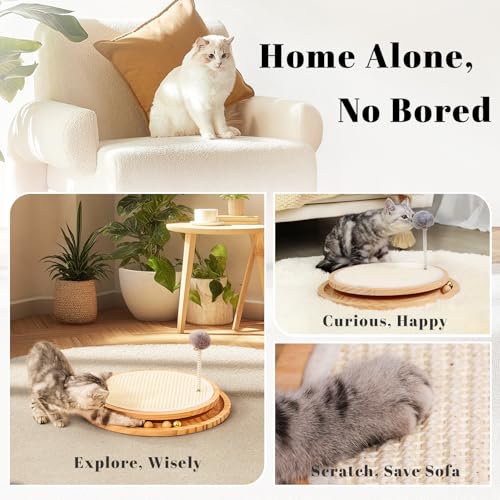 LMUGOOS Cat Scratcher, Cat Natural Sisal Scratching Pad, Kitten Interactive Toy with Ball Track Spring Ball for Chasing Hu...