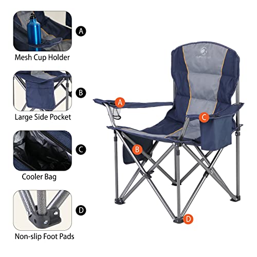 ALPHA CAMP Oversized Folding Camping Chair, Heavy Duty Portable Lawn Chairs with Cooler Bag, Side Pocket & Cup Holder, Fol...