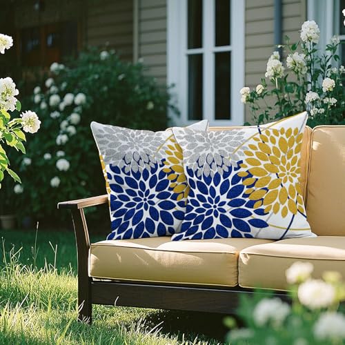 Decorative Throw Pillow Covers Set of 2 Double-Sided 18x18 inch White Linen Yellow Navy Blue Silver Grey Pillow Cases Farm...