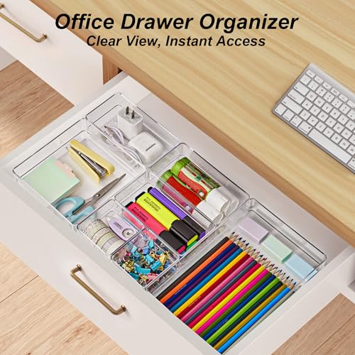 SMARTAKE 7-Piece Drawer Organizer with Non-Slip Silicone Pads, 4-Size Desk Drawer Organizer Trays Storage Tray for Makeup,...