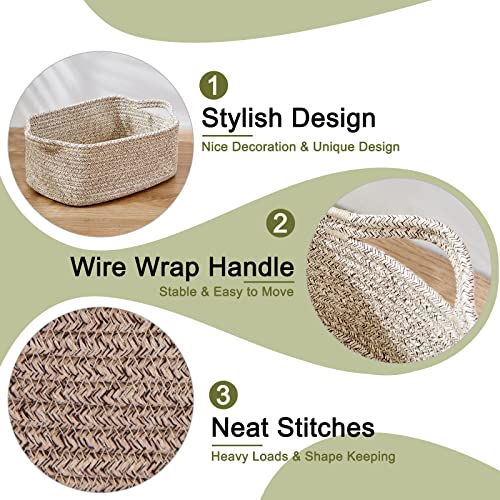 OIAHOMY Cotton Rope Baskets, Woven Baskets for Storage, Nursery Storage Baskets, Rectangle Storage Basket with Handles, St...