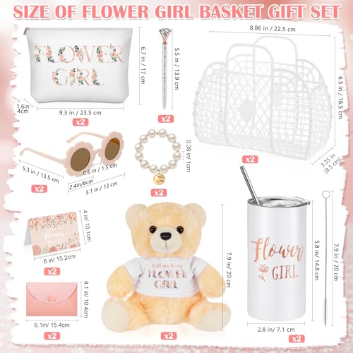 Sieral 18 Pcs Flower Girl Gift Set Jelly Basket Tumbler Bear Sunglasses Canvas Bag Bracelet Card Pen Envelope for Wedding ...