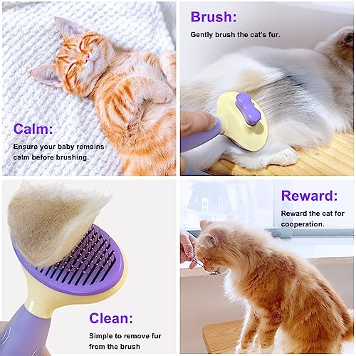 Cat Brush for Grooming and Shedding, Self-Cleaning Silicone Brush for Short and Long Haired Cats, Cat Gifts for Pet Lovers...
