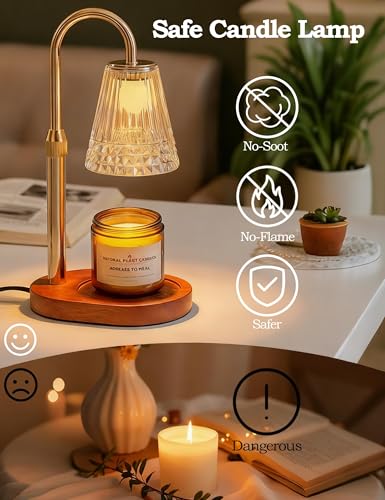 Candle Warmer Lamp with Timer Dimmable, Height Ajustable Candle Lamp Warmer for Jar Candles, Gold Electric Lamp Candle War...