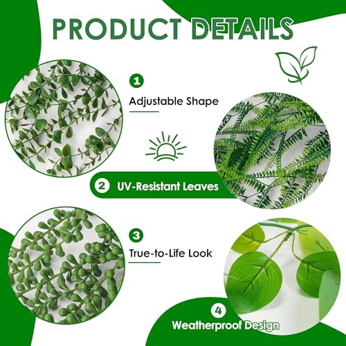 Der Rose 4Pcs Fake Plants Hanging Artificial Ivy Vine Faux Eucalyptus Hanging Plants, Boston Fern, String of Pearls for Li...
