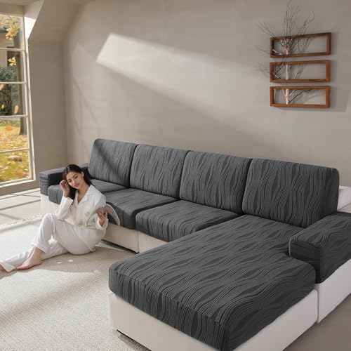 QIANMEW Couch Cushion Covers, Super Stretch Washable Sofa Slipcovers for L Shaped & Modular Seats, Pet-Friendly Furniture ...