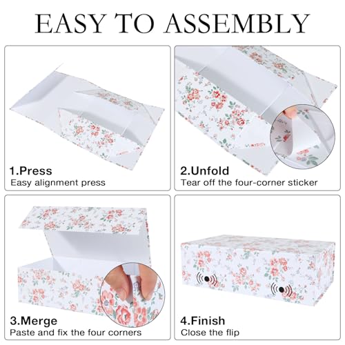 LFBOX Floral Gift Box with Magnetic Lids 13.8x8.3x4.4 in, Large Bridesmaid Proposal Boxes, Rectangle Wedding Decorative St...