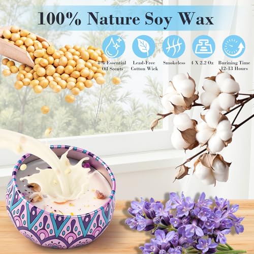 4 Pack Scented Candles for Mom, Aromatherapy Small Candles Gift Set with 8% Essential Oils, Natural Soy Candle with Floral...