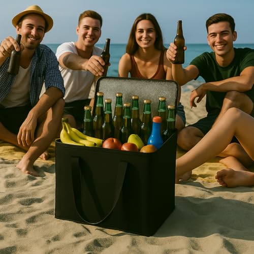musbus 4-Pack insulated trunk organizer car cooler bag Food Insulated Grocery shopping bags, Black, reusable,zipper,foldab...