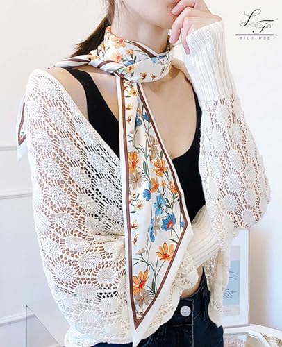 Silky Satin Head & Neck Scarf for Women, Long Thin Hair Scarf, Fashion Accessory for Handbags and Purses