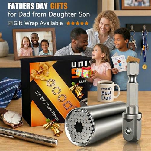 Fathers Day Dad Gifts from Daughter Son Wife Super Universal Socket Tools Gifts for Men, Grip Set with Power Drill Adapter...