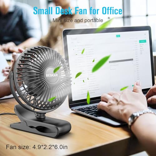 BESKAR Small Clip on Fan, 3 Speeds USB Fans with Strong Airflow, Clip & Desk Fans USB Plug in with Sturdy Clamp - Ultra Qu...