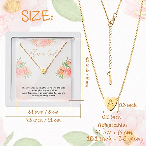 OSNIE Flower Girl A-Z Alphabet Pendant Necklace 14K Gold Plated Tiny Capital Letter Initial Heart Pendant Necklace Wedding...