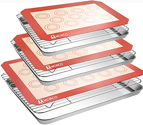 Stainless Steel Baking Sheet Tray Cooling Rack with Silicone Baking Mat Set, Cookie Pan with Cooling Rack, Set of 9 (3 She...