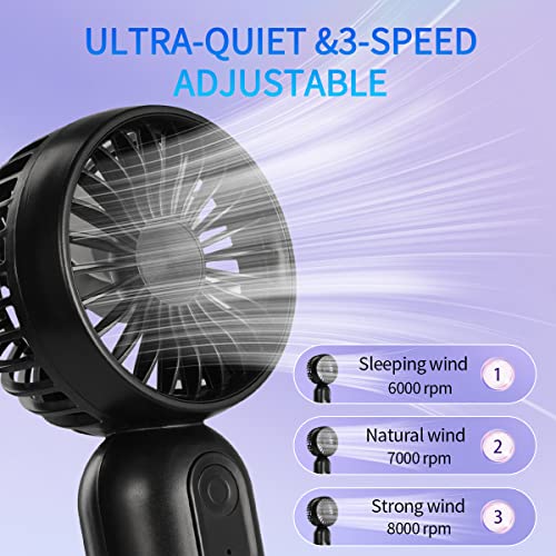 VanSmaGo Portable Mini 2-pack Handheld Personal Small Fan with 3-speed for Travel, USB Rechargeable Battery Operated Eyela...