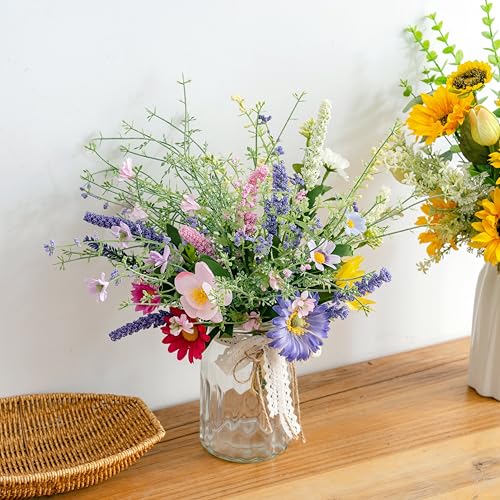 LUEUR Artificial Daisy Flowers Fake Silk Spring Colorful Flowers Fake Wildflowers Greenery Shrubs Plastic Plants Arrangeme...