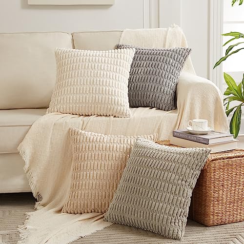 Fancy Homi 4 Packs Neutral Decorative Throw Pillow Covers 18x18 Inch for Living Room Couch Bed Sofa, Rustic Farmhouse Boho...