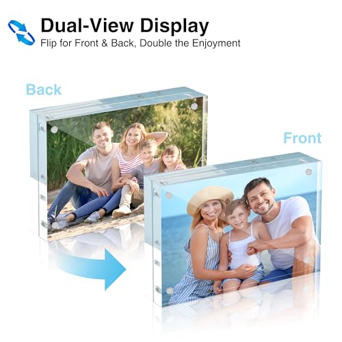 HOUSE DAY Acrylic Picture Frames 4x6, 3 Pack Magnetic 4 x 6 Picture Frame, Double Sided Clear 4x6 Photo Frame with Microfi...