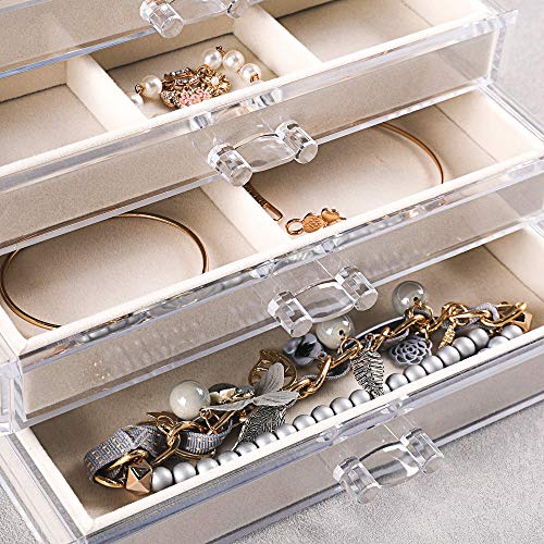 Frebeauty Extra Large Acrylic Jewelry Box for Women Girls 5 Layers Clear Velvet Earring Organizer with 5 Drawers Rings Dis...