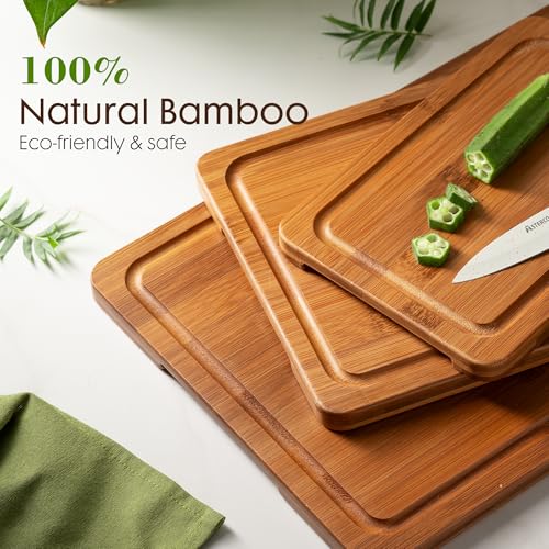 Astercook Deep-Carbonized Bamboo Cutting Boards for Kitchen with Wood Storage Stand, Reversible Charcuterie & Chopping Boa...