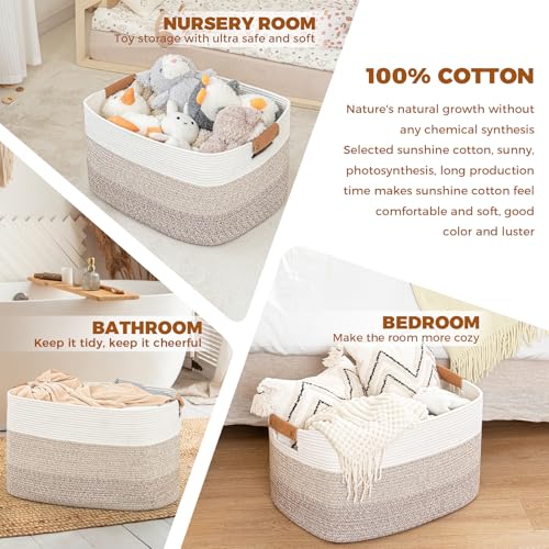 danpinera Blanket Basket, 72L Woven Storage basket with Leather Handle, Eco-friendly Decorative Storage Organization in Ba...