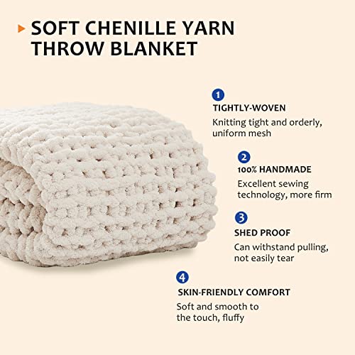 L'AGRATY Chunky Knit Blanket Throw,Soft Chenille Yarn Throw Blanket 50x60，Handmade Cable Knit Crochet Blanket,Large Knit B...