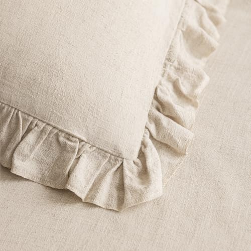 Foindtower Set of 2 Decorative Soild Fringe Ruffle Throw Pillow Covers Soft Boho Farmhouse Cushion Cover Cozy Accent Retro...
