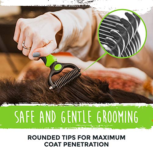 Mighty Paw Dog Grooming Brush - 2-In-1 Dual Sided Comb - Round Tip For Maximum Coat Penetration - Stainless Steel Teeth Th...